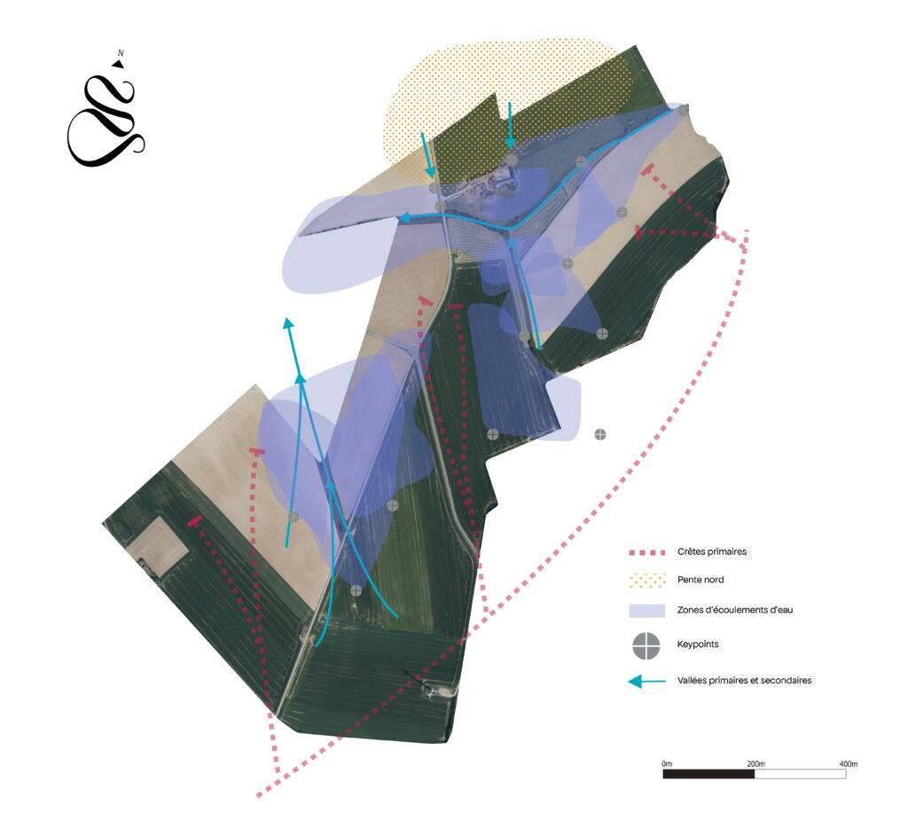 Carte d'analyse keypoints et hydrologique d'une propriété privée
